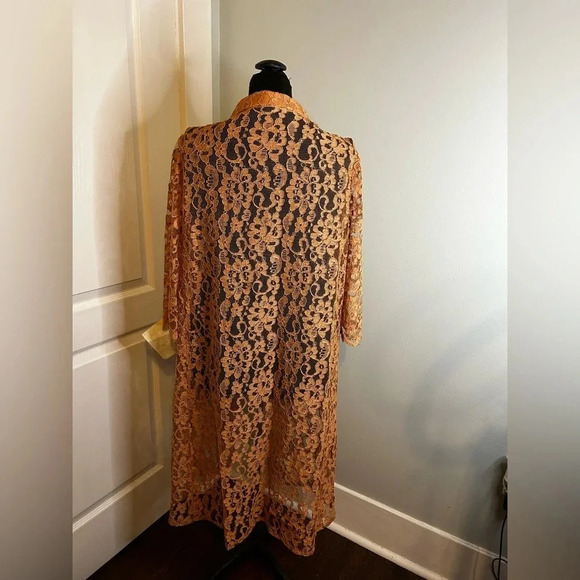 Vintage 1940s Handmade Orange Battenburg Lace Open Front Closure 3/4 Sleeve Coat - Picture 3 of 6